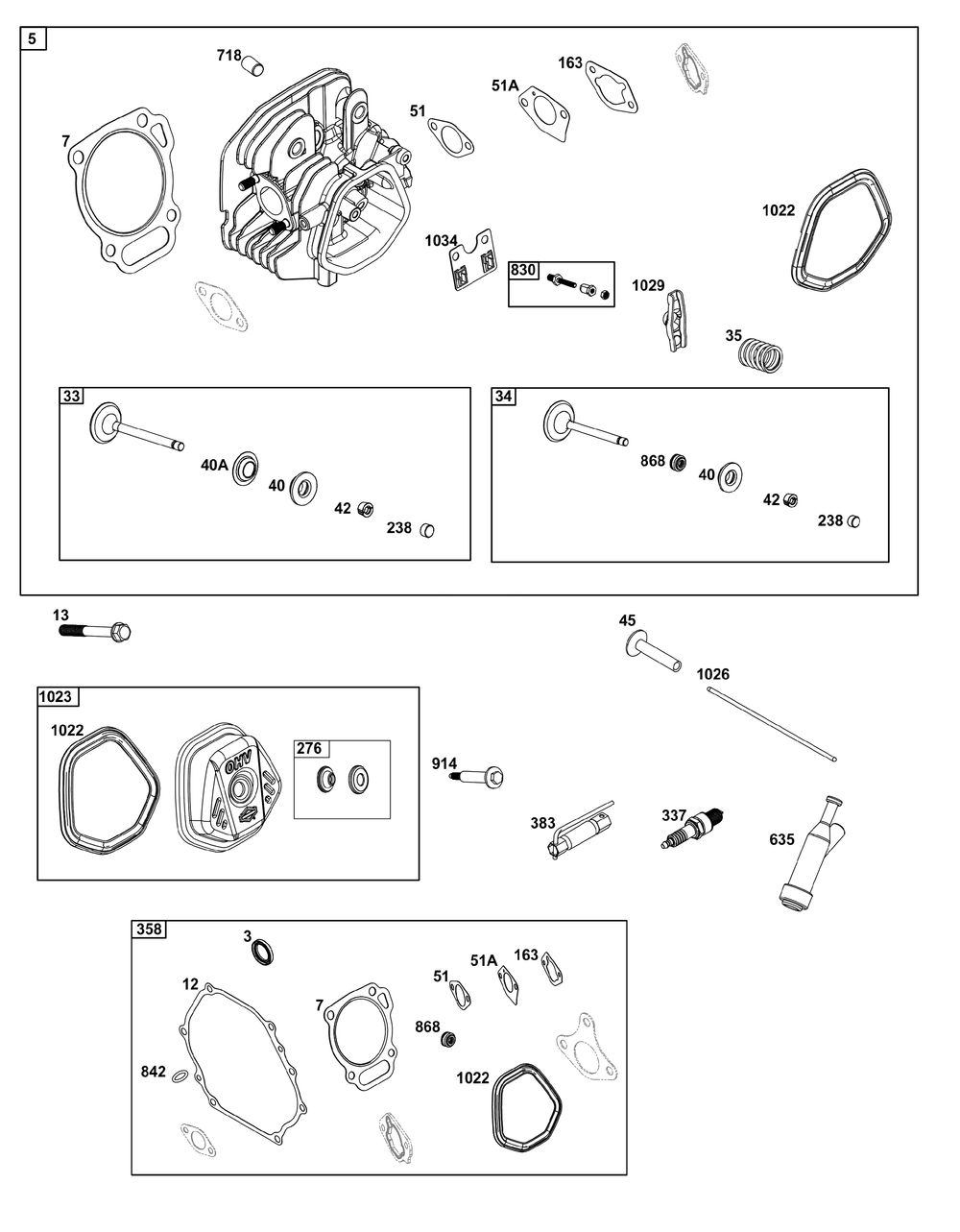 Cylinder Head Group Diagram and Parts List for 25U135-0002-G1 200000 - 399999 Briggs and Stratton Engine